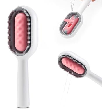 Imagem de Escova 4 em 1 para Gatos e Cães, Escova de Banho com Tanque de Água, Pente para Remoção de Pelos de Animais de Estimação com Dentes de Plástico ABS, Branco com Detalhes Rosa