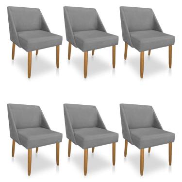 Imagem de Kit 06 Cadeiras Poltrona Juliana Suede Pés Palito Castanho - Pallazio