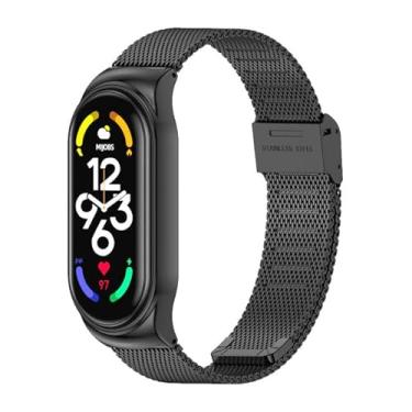 Imagem de Mejiwasmi Pulseira de substituição de metal compatível com Xiaomi Mi Band 7, pulseira de relógio para acessórios de smartwatch Miband 7 (preto milão)