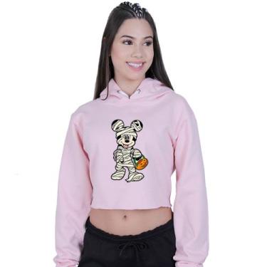 Imagem de Cropped Moletom Feminino Mickey Mouse Mumia - Lafre, Rosa claro, P