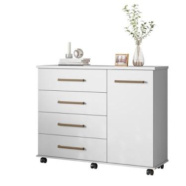Imagem de Cômoda Sapateira Kiara c/ Rodízios 4 Gavetas Branco - Bela Móveis - De