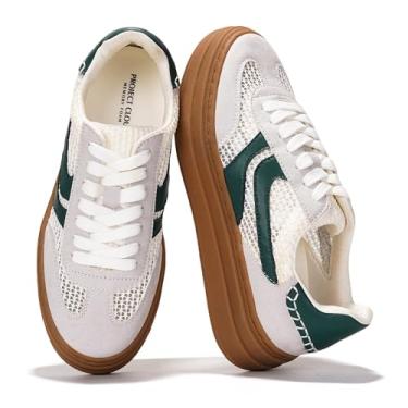 Imagem de Project Cloud Tênis de plataforma feminino – Palmilha de espuma viscoelástica, leve e antiderrapante com cadarço (Dodge), Listras brancas e verdes, 36