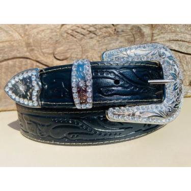 Imagem de cinto country feminino fivela prata - selaria rio negro, Preto, 95