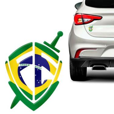 Imagem de Adesivo Cristão Escudo Fé Brasil Emblema Resinado Cromado - SPORTINOX,