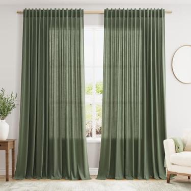 Imagem de Cortinas de linho extra largas de 257 x 236 cm para divisória de sala de estar, cortinas semitransparentes, para porta deslizante, verde-oliva, decoração costeira, painel de cortina de janela do chão