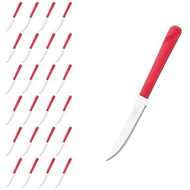 Imagem de Kit 24 Facas Restaurante Inox e Plástico Vermelho Luna - Taumer, Luna