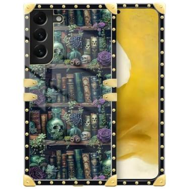 Imagem de DAIZAG Capa compatível com Samsung Galaxy S22, placa de xadrez de flor de crânio, decoração dourada, capa protetora de TPU macio, antiarranhões para Samsung Galaxy S22