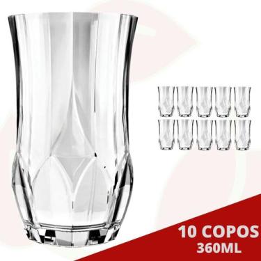 Imagem de 10 Copo Ópera Redondo Transparente 360ML Água Suco Drink Nadir - NADIR