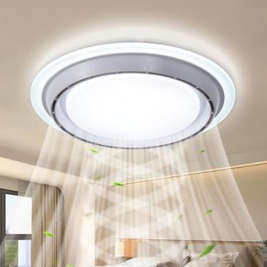 Imagem de AHAWILL Ventilador de teto de perfil baixo com luz, ventilador de teto sem lâmina de 49 cm com controle remoto, lustre de montagem embutida fechado, 6 velocidades do vento, luzes LED reguláveis