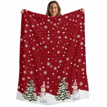 Imagem de Cobertor de boneco de neve de Natal, árvores de Natal de inverno, cobertores macios macios para sofá-cama, viagens, flocos de neve, cobertores de flanela listrados de microfibra de pelúcia vermelha