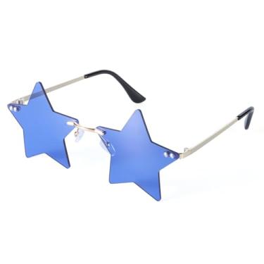 Imagem de Dazzleimart Óculos De Sol Sem Aro Com Estrela, Coloridos Para Mulheres, Pentagrama, Festa Halloween (Azul Escuro)