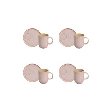 Imagem de Conjunto de Canecas e Pires Porto Brasil Coup Stoneware Litch Rosa Claro 330ml - 4 Peças