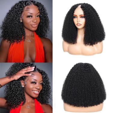 Imagem de Peruca em V RAGMZZE Kinky Curly Human Hair 180% de densidade 45 cm