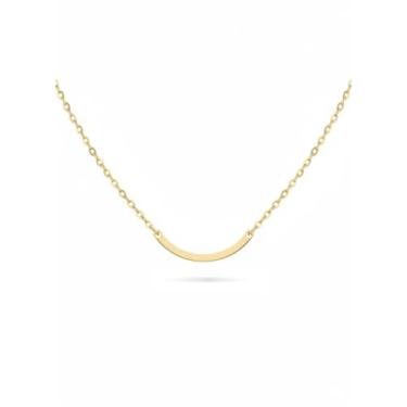 Imagem de PENLYU Colar feminino com pedra do mês de nascimento em ouro 14K, pingente de barra curvada, colar de irmãs, presentes para mãe e família, design de um terço de círculo, joia de presente de