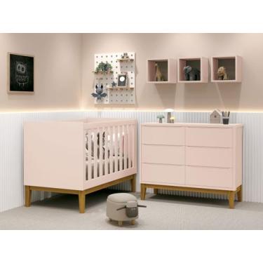 Imagem de Jogo de Quarto para Bebê Classic New Rosa Fosco com Madeira - MoveisAq