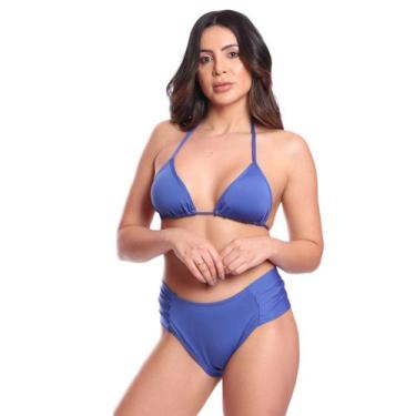 Imagem de Conjunto Biquíni Feminino Vih Triny Cortininha Com Calcinha Tanga Azul