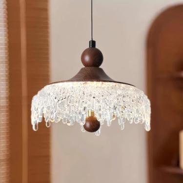 Imagem de LIGHTLAND Luminária pendente de gota de água, lustre de cúpula de cristal acrílico de 20 cm com fio ajustável para pendurar 190 cm para quarto, corredor, varanda, cabeceira, bar (pacote com 1)