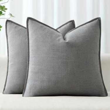 Imagem de MIULEE Capas de almofada decorativas 45,7 x 45,7 cm, pacote com 2 almofadas neutras Boho Farmhouse para sofá, cama, decoração de casa, cinza