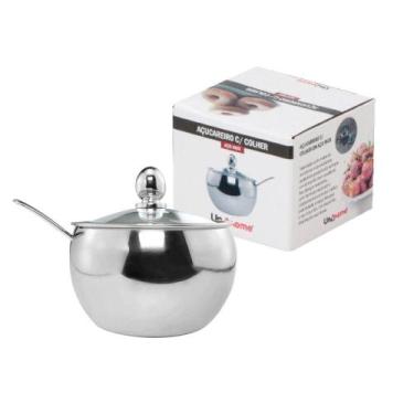 Imagem de Açucareiro Em Aço Inox Com Tampa De Vidro E Colher Cozinha - UnHome