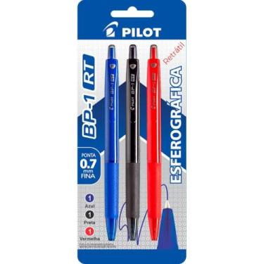 Imagem de Caneta Esferografica BP-1 Retratil 0.7 AZ/PT/VERM BL.C/03 - Pilot