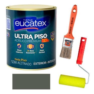 Imagem de Kit Tinta para Pintar Piso e Calçada 900ml + Rolo + Pincel - Eucatex, 