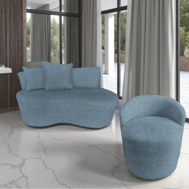 Imagem de Kit Namoradeira + Poltrona Yara Orgânica Linho Azul - Mansão Decor