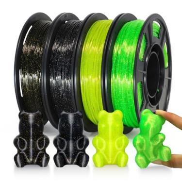 Imagem de YOUSU Filamento de TPU transparente Galaxy 1,75 mm, filamento de impressora 3D flexível 95A (42D), galáxia TPU com efeito brilho estrelado, carretel de 250 g, 4 rolos, ouro preto + colorido, amarelo