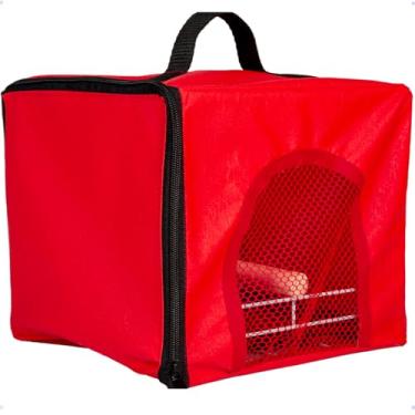 Imagem de Bolsa de Transporte para Aves com Bandeja Removível, Gaiola Portátil em Azul, Ideal para Calopsita e Canário vermelha