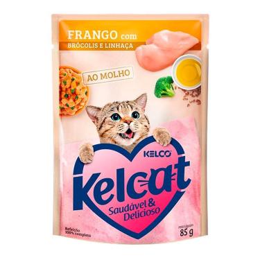Imagem de Ração Úmida para Gatos Kelcat Sabor Frango com Brócolis e Linhaça em Sachê 85g