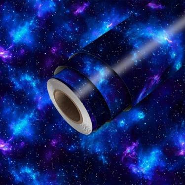 Imagem de HOMETITUTE Papel de parede claro azul roxo descasque e cole neon padrão cósmico papel de parede bastão de papel de parede 300 cm x 45 cm cobertura de parede de vinil autoadesivo para sala de jogos e