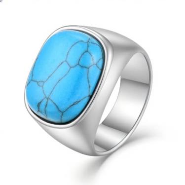 Imagem de Veshon Anel masculino com sinete quadrado olho de tigre de aço inoxidável com pedra natural para homens joia presente para ele, tamanho 7-12, Pedra, Turquesa