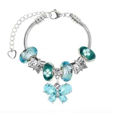 Imagem de White Birch Pulseiras Pandora com berloques ajustáveis de 17 a 21 cm, joias de flores e borboletas, 8 3 inch, Vidro