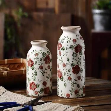 Imagem de Vaso de flores rústico vintage pequeno, vaso de flores de fazenda para decoração de casa, vasos de cerâmica chinoiserie para mesa, estante de livros, centros de mesa de sala de estar, vasos Boho 29 cm