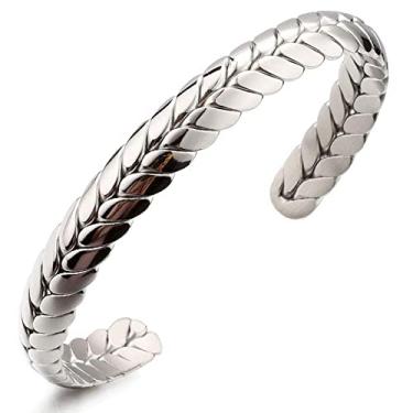 Imagem de Pulseira de aço inoxidável da Dorriss, bracelete de trigo ajustável aberto e largo, joia de embrulho estilo trançado para mulheres, homens, casais, ideia de presente