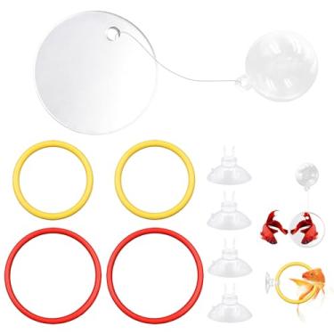 Imagem de Brinquedos Betta para aquário com espelho Betta, 4 peças de anéis de alimentação de peixes para aquário pequeno, brinquedos de aquário para treinamento de peixes, exercícios, enriquecimento de