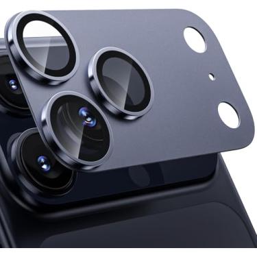 Imagem de SAHARA - Protetor de lente de câmera ultra-forte para iPhone 17 Pro Max (pacote com 2), titânio forte, HD transparente, anti-impressão digital, fácil instalação, azul escuro, (ZD00192)