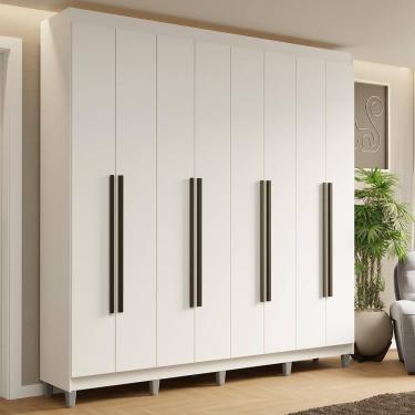 Imagem de Guarda-roupa Casal Com Pés 8 Portas Batentes Branco-branco-preto Saturno Madesa