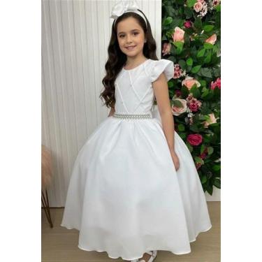 Imagem de Vestido Infantil Branco para Formatura Longo Dama de Honra Luxo para F