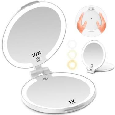 Imagem de Espelho de maquiagem FUNTOUCH 7" com luzes de aumento de 10X recarregá