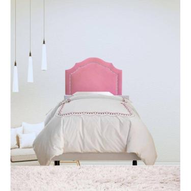 Imagem de Cabeceira Estofada Solteiro Veludo Rosê Com Tachas Prata