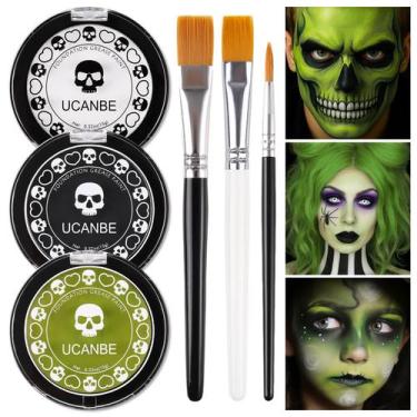 Imagem de Kit de pintura facial Body Paint UCANBE branco preto verde com pincéis