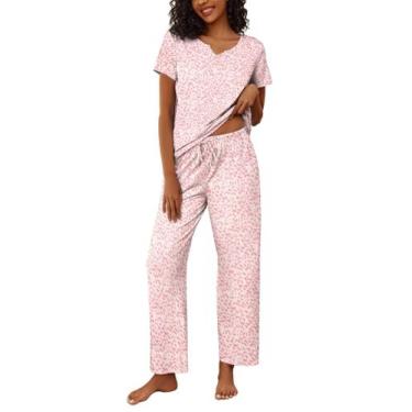 Imagem de Conjunto de pijamas Ekouaer, blusa feminina de manga curta, calça comp