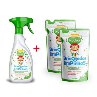 Imagem de Combo Detergente Liquido para Brinquedos Bioclub + 2 Refis