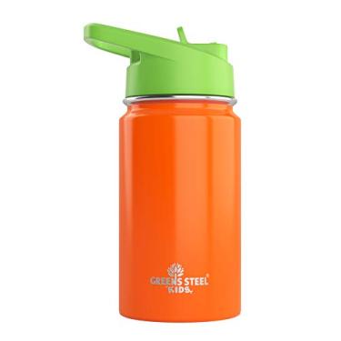 Imagem de Garrafa de água infantil – Laranja de 355 ml | À prova de vazamento com canudo e alça | 24 horas de frio | Isolado, parede dupla de aço inoxidável | Copo infantil fácil de beber | Frasco infantil | Ecológico