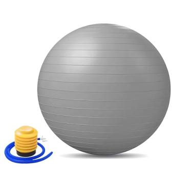 Imagem de JustGoFit Bola de Pilates 55cm 65cm 75cm com Bomba – Antiestouro, Yoga e Academia, Diversas Cores (Cinza, 65cm)