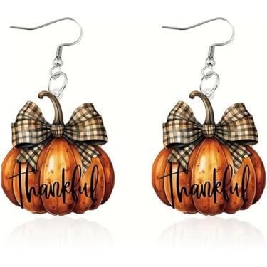 Imagem de Brincos de outono com pingente de folha de bordo de ação de graças para mulheres, brinco de arco de abóbora, bijuteria de fantasia, Medium, Acrílico, Sem pedra preciosa