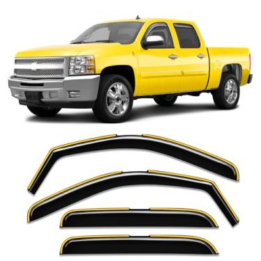 Imagem de Goholy Protetor de chuva de janela no canal para Chevrolet Chevy Silverado/GMC Sierra 2007-2013 Tripulação Cabine Guardas de chuva Viseiras de janela lateral Viseira de ventilação de perfil baixo