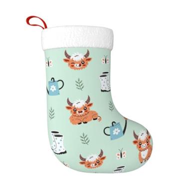 Imagem de Navuxu Meia de Natal personalizada impressa Western Highland Grande 45,7 cm para decorações de festa de Natal, decoração de lareira, design de impressão de vaca