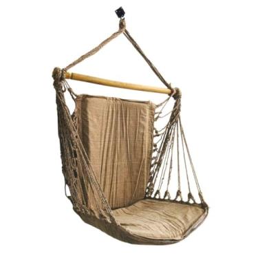 Imagem de Rede Cadeira De Balanço Suspensa Algodão Tecido Reforçado Suporta 120Kg Para Áreas De Lazer Em Casa Balanço Suspenso Combina Com Decoração Diversa(Bege Mesclado)