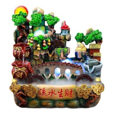 Imagem de XFNVXC Fonte decorativa para interior de mesa, resina, Rockery, fonte de água fluida, água corrente alpina, ornamentos decorativos da sorte, fonte de jardim ornamental para casa
